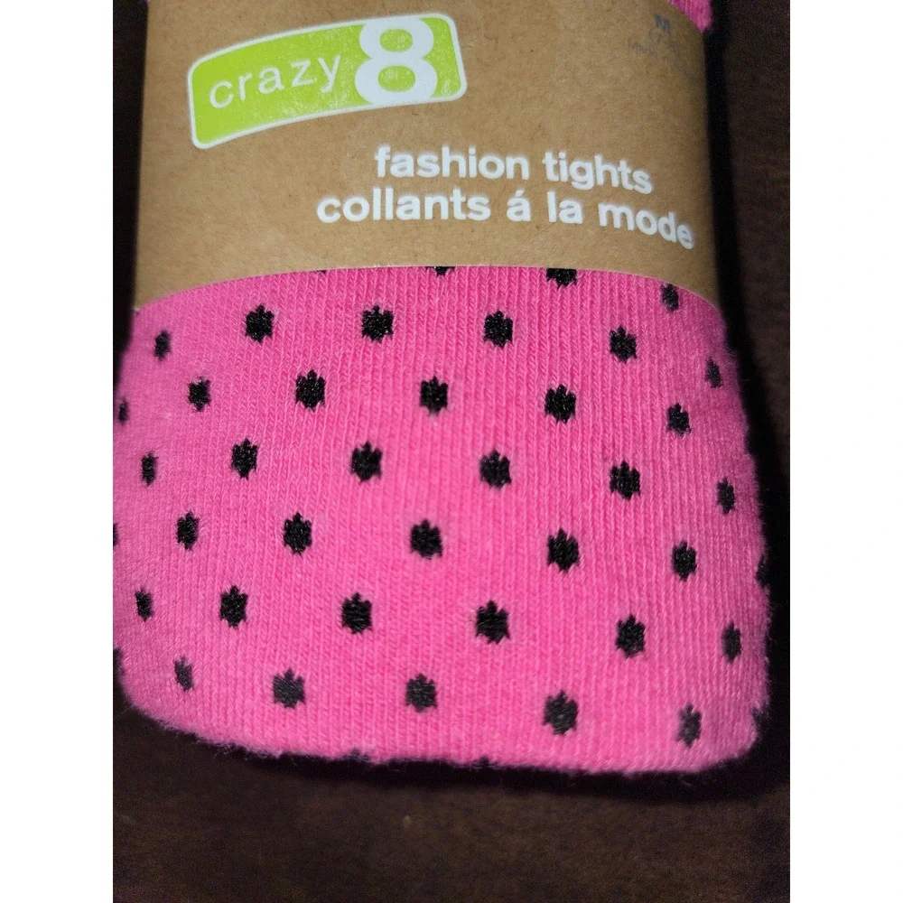 Crazy 8 purrfect kitty pink tights black polka dots size‎ medium 7 8 nwt
